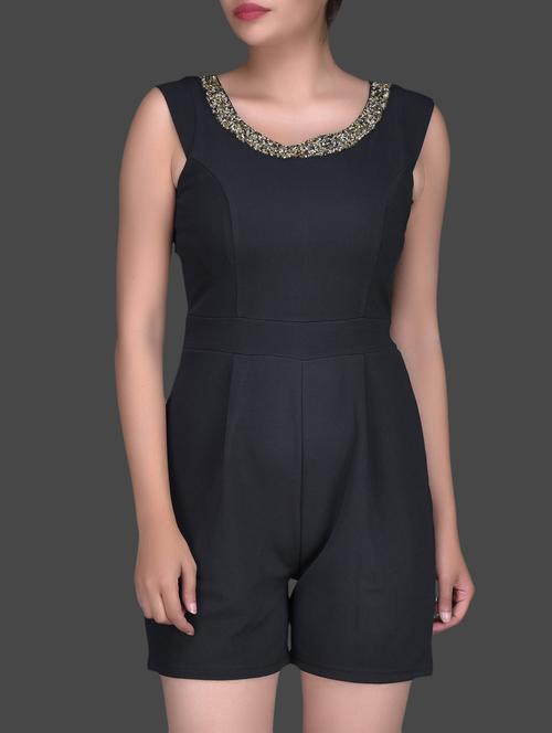 embellished black cotton knit sleeveless romper - 1164525 - Very Small Image - 1