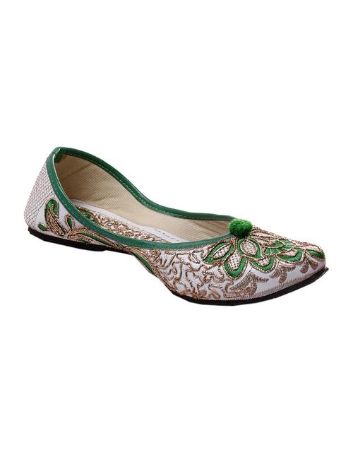 white embroidered faux leather jutis - 11648771 - Very Small Image - 1