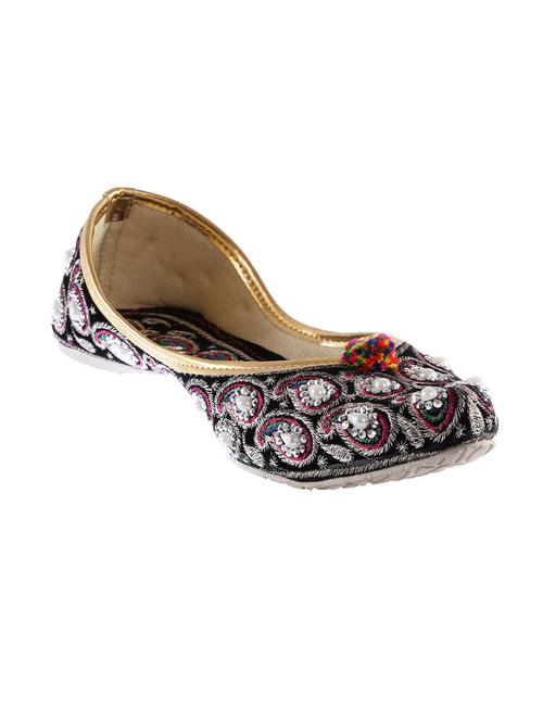 black embroidered faux leather jutis - 11648789 - Very Small Image - 1