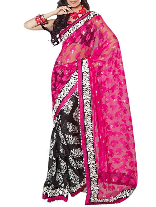 pink chiffon printed saree with blouse - 11648799 - Very Small Image - 1