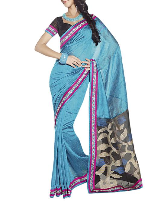 blue silk blend woven saree with blouse - 11648806 - Very Small Image - 1
