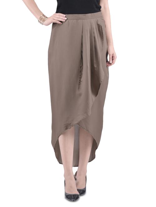 Brown Poly Crepe Solid High-Low Skirt - 1165021 - Very Small Image - 1