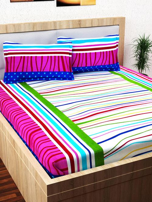 story @ home 120 tc 100% cotton blue 1 double bedsheet with 2 pillow cover - 1165504 - Very Small Image - 1