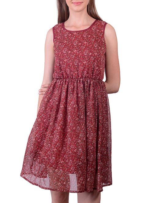 maroon chiffon fit & flare dress - 11665199 - Very Small Image - 1