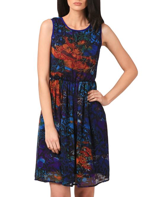 navy blue chiffon fit & flare dress - 11665203 - Very Small Image - 1