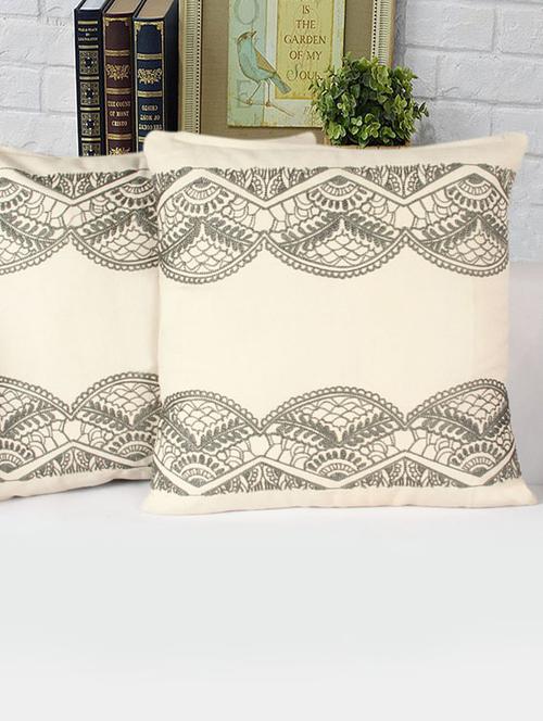 saral home premium quality cotton traditional embroidered cushion cover set of 2pc -40x40 cm - 11665419 - Very Small Image - 1