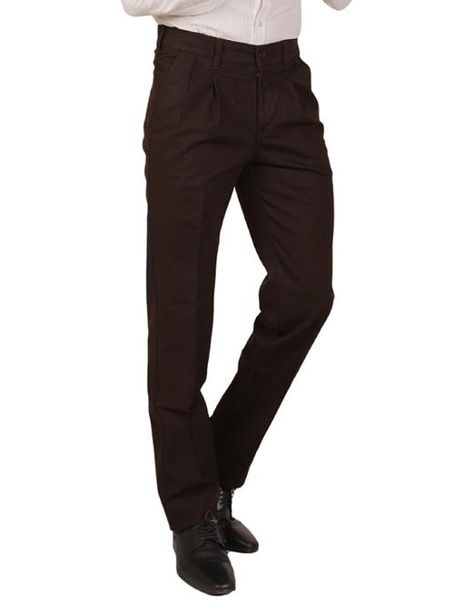 solid brown cotton formal trouser - 11668686 - Very Small Image - 1
