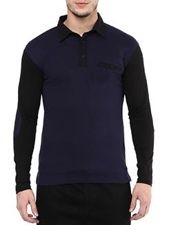 navy blue cotton color block t-shirt - 11668771 - Very Small Image - 1