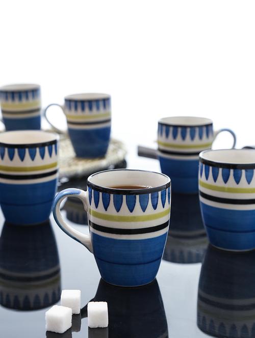 blue handpainted large coffee mugs - set of 6 - 11670531 - Very Small Image - 1