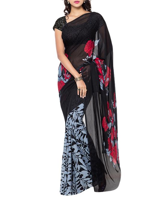 black georgette saree with blouse - 11671057 - Very Small Image - 1