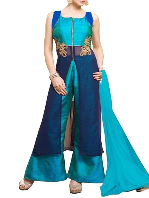 blue embroidered dress material - 11671198 - Very Small Image - 1
