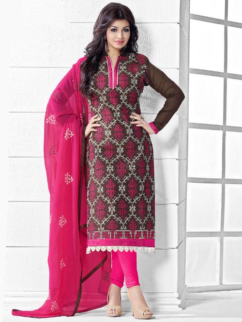 brown cotton unstitched suit - 11671300 - Very Small Image - 1