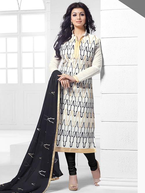 white chanderi cotton unstitched suit - 11671301 - Very Small Image - 1