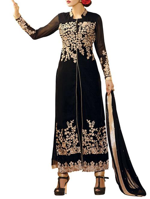 black georgette embroidered dress material - 11673649 - Very Small Image - 1