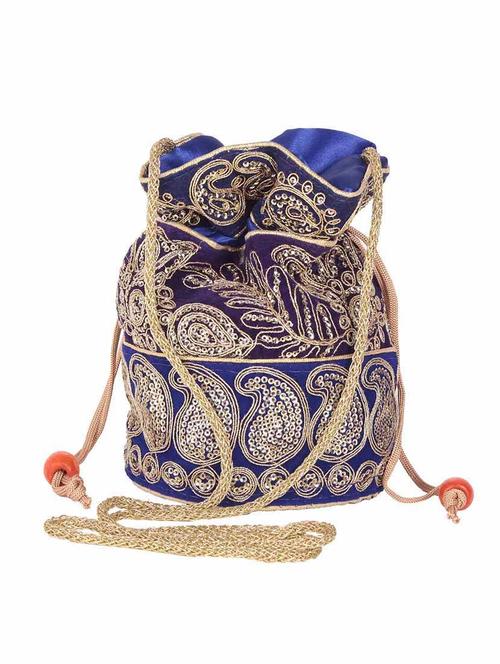 blue embroidered leather potli - 11673824 - Very Small Image - 1