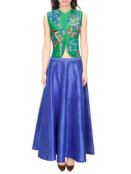 green embroidered banglori silk lehenga - 11676122 - Very Small Image - 1