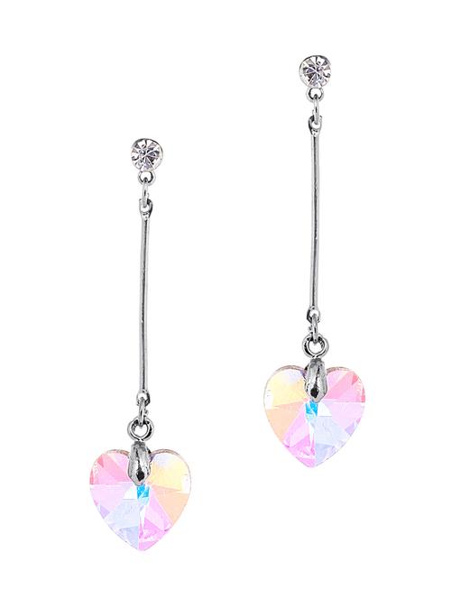 silver toned heart shape stone dangler earrings - 11677588 - Very Small Image - 1