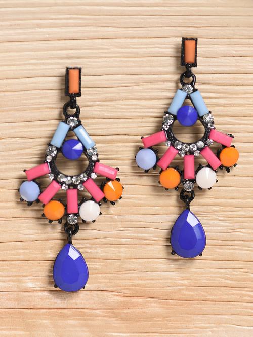 blue metallic studded  statement earrings - 1167819 - Very Small Image - 1
