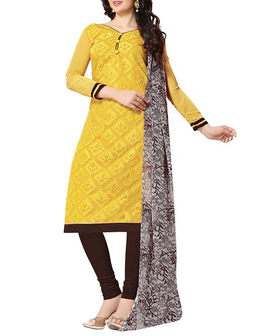 yellow cotton blend unstitched suit - 11683268 - Very Small Image - 1
