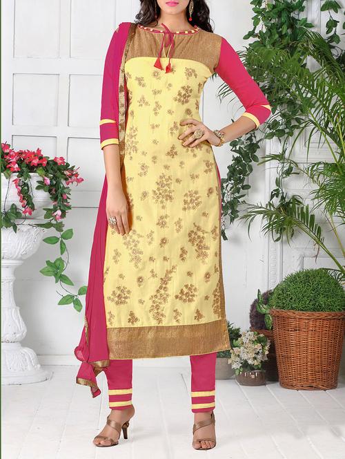 yellow cotton blend unstitched suit - 11683420 - Very Small Image - 1