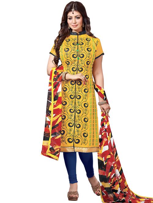 yellow cotton blend unstitched suit - 11683435 - Very Small Image - 1