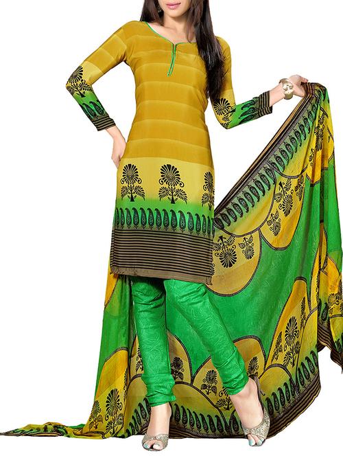 yellow crepe unstitched suit - 11683444 - Very Small Image - 1