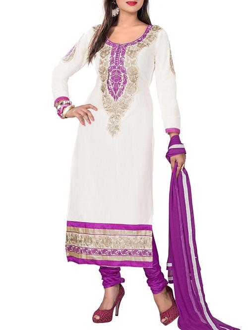 white cotton unstitched suit - 11683457 - Very Small Image - 1