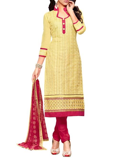 yellow cotton blend unstitched suit - 11683501 - Very Small Image - 1