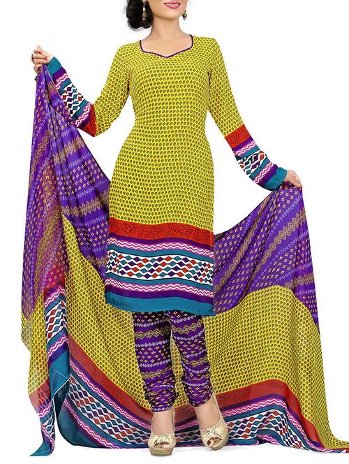 yellow crepe unstitched suit - 11683580 - Very Small Image - 1