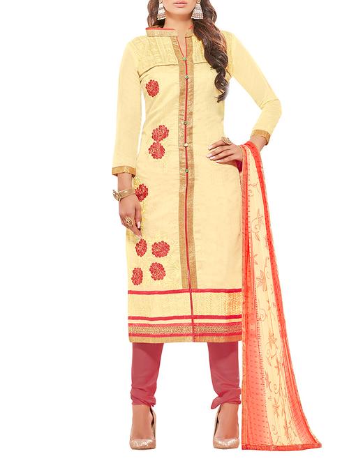 yellow cotton blend unstitched suit - 11683608 - Very Small Image - 1