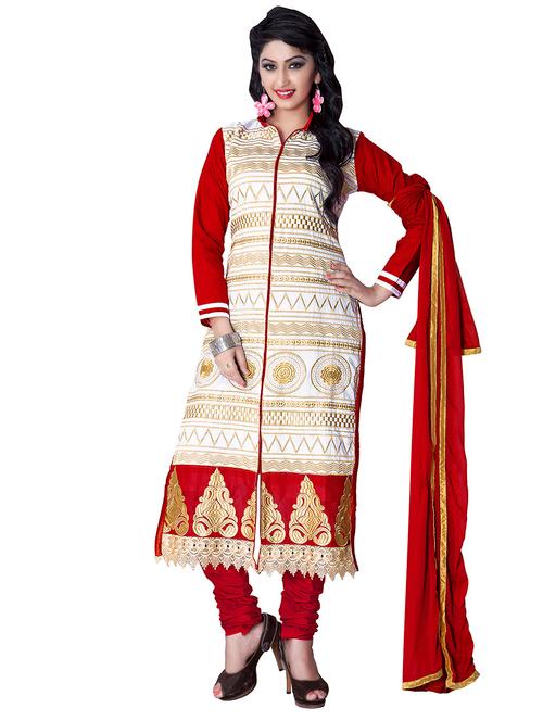 white cotton unstitched suit - 11683616 - Very Small Image - 1