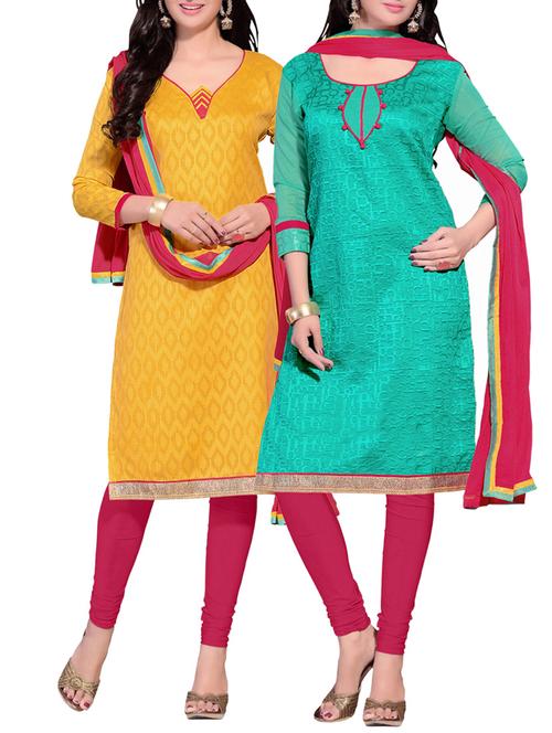 yellow art silk unstitched suit - 11683626 - Very Small Image - 1