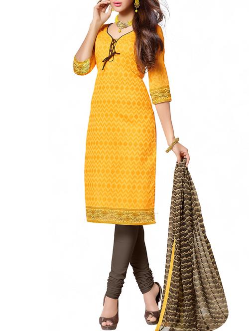 yellow cotton blend unstitched suit - 11683633 - Very Small Image - 1