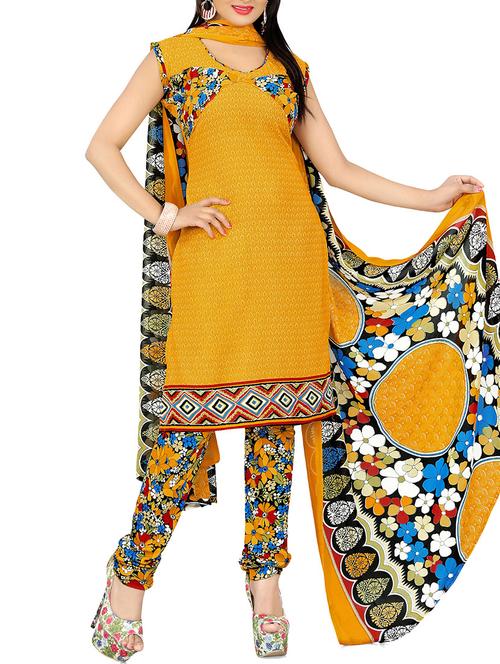 yellow crepe unstitched suit - 11683748 - Very Small Image - 1