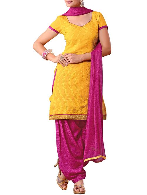 yellow cotton blend unstitched suit - 11683803 - Very Small Image - 1