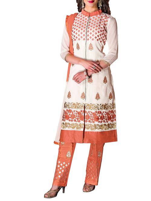 white cotton blend unstitched suit - 11683854 - Very Small Image - 1