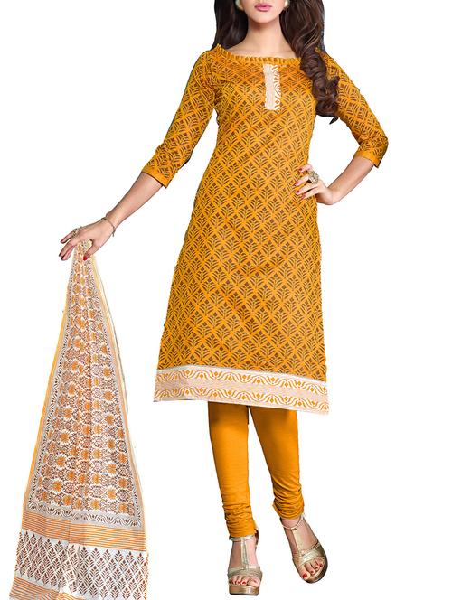 yellow cotton blend unstitched suit - 11683939 - Very Small Image - 1