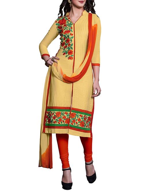 yellow cotton blend unstitched suit - 11684019 - Very Small Image - 1