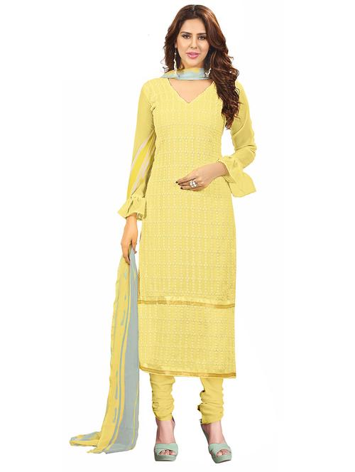 yellow georgette unstitched suit - 11684062 - Very Small Image - 1