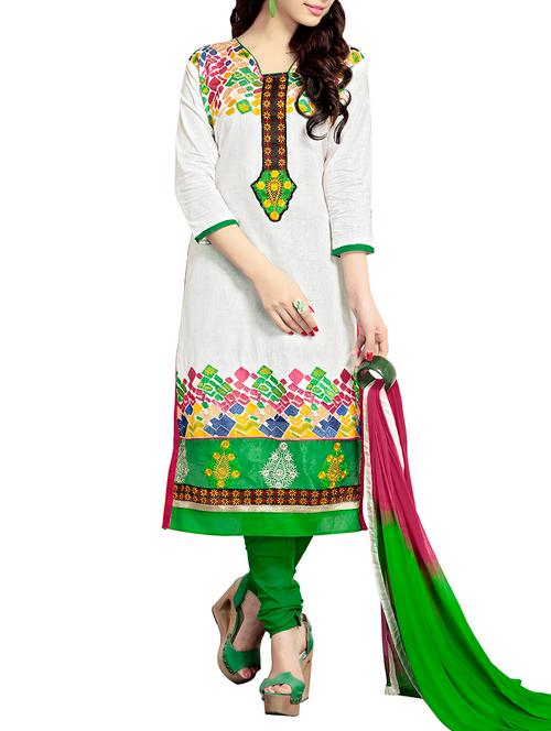 white cotton unstitched suit - 11684064 - Very Small Image - 1