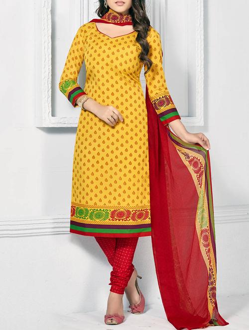 yellow cotton unstitched suit - 11684140 - Very Small Image - 1