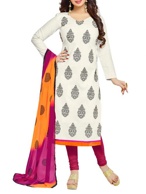 white cotton unstitched suit - 11684155 - Very Small Image - 1