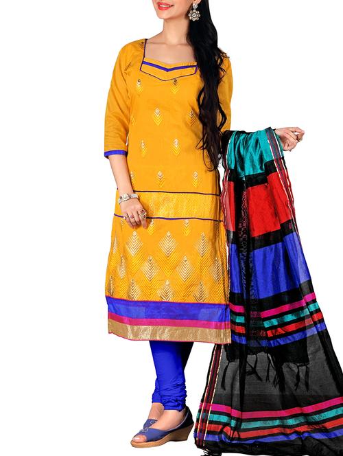 yellow cotton blend unstitched suit - 11684173 - Very Small Image - 1