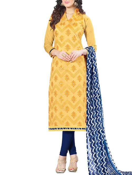 yellow cotton blend unstitched suit - 11684354 - Very Small Image - 1
