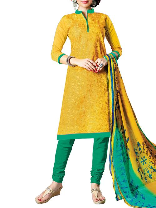 yellow cotton blend unstitched suit - 11684367 - Very Small Image - 1