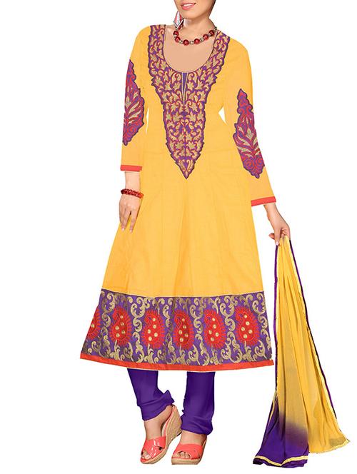 yellow cotton unstitched suit - 11684688 - Very Small Image - 1
