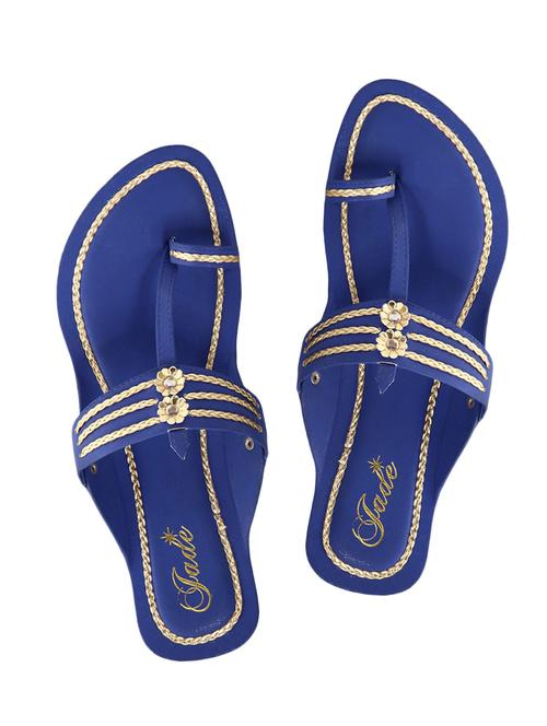 blue faux leather one toe kolhapuris - 11685855 - Very Small Image - 1