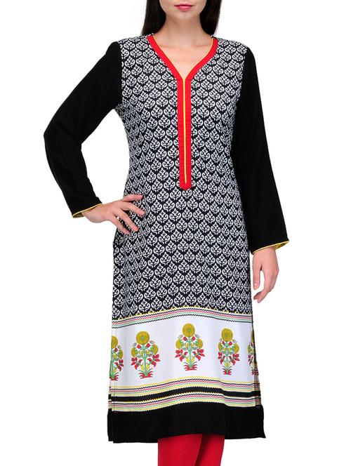 long sleeves printed rayon kurta - 1168825 - Very Small Image - 1