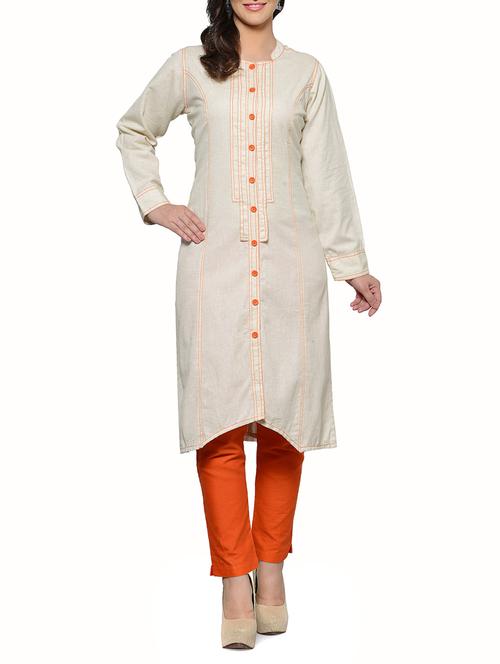 Beige Cotton Kurta - 11698395 - Very Small Image - 1