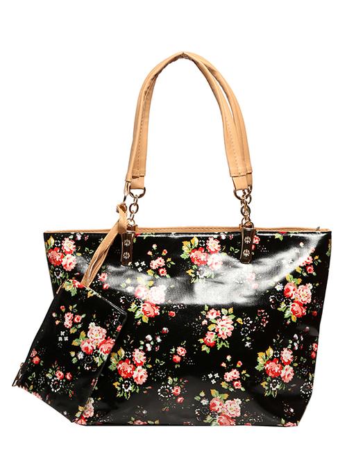 black leatherette floral printed tote - 11698778 - Very Small Image - 1